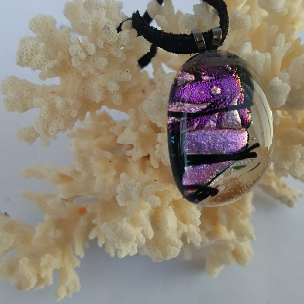 Pink purple black dichroic fuse necklace